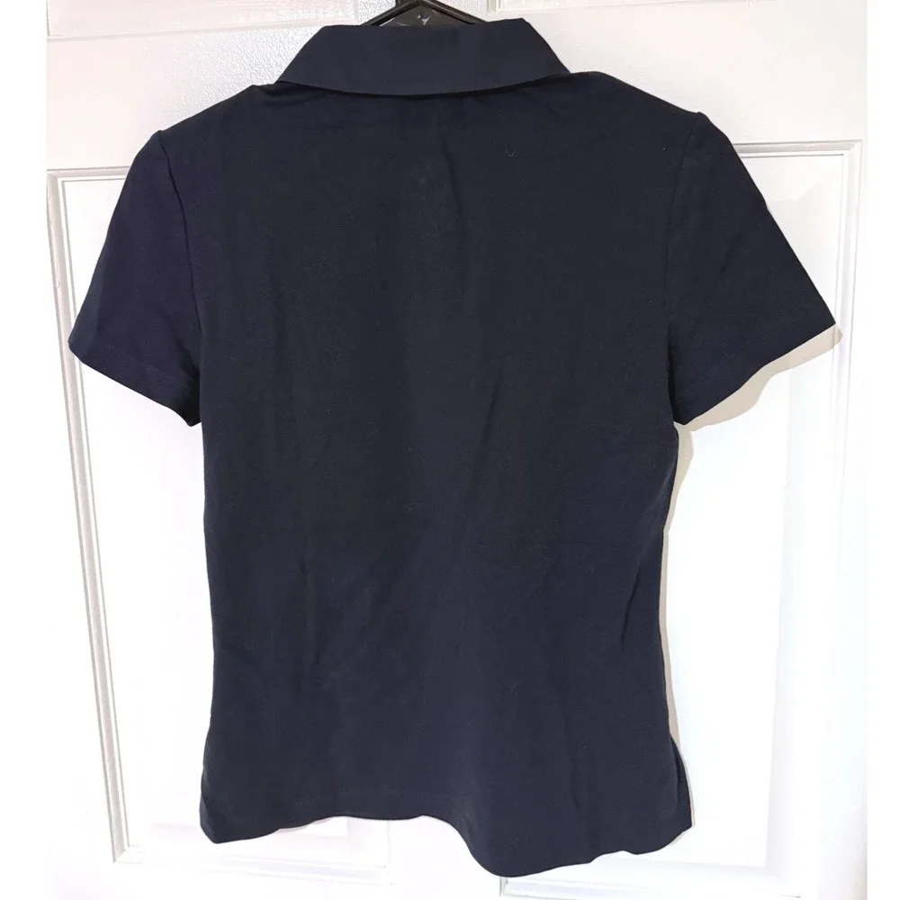 Tory Burch Womens Navy Blue Short Sleeve Polo Shirt Pique Knit Size XS New - Picture 2 of 6